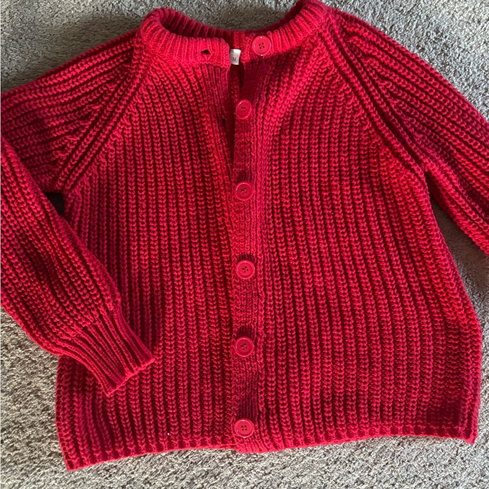 Cherry Red Chunky Knit Cardigan Sweater